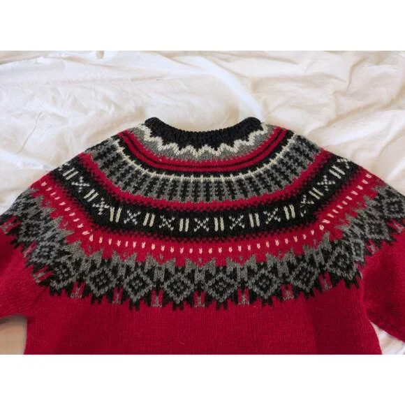Vintage Woolrich Sweater Men's Sz XL Fair Isle Red & Gray Wool Pullover 80s, 90s